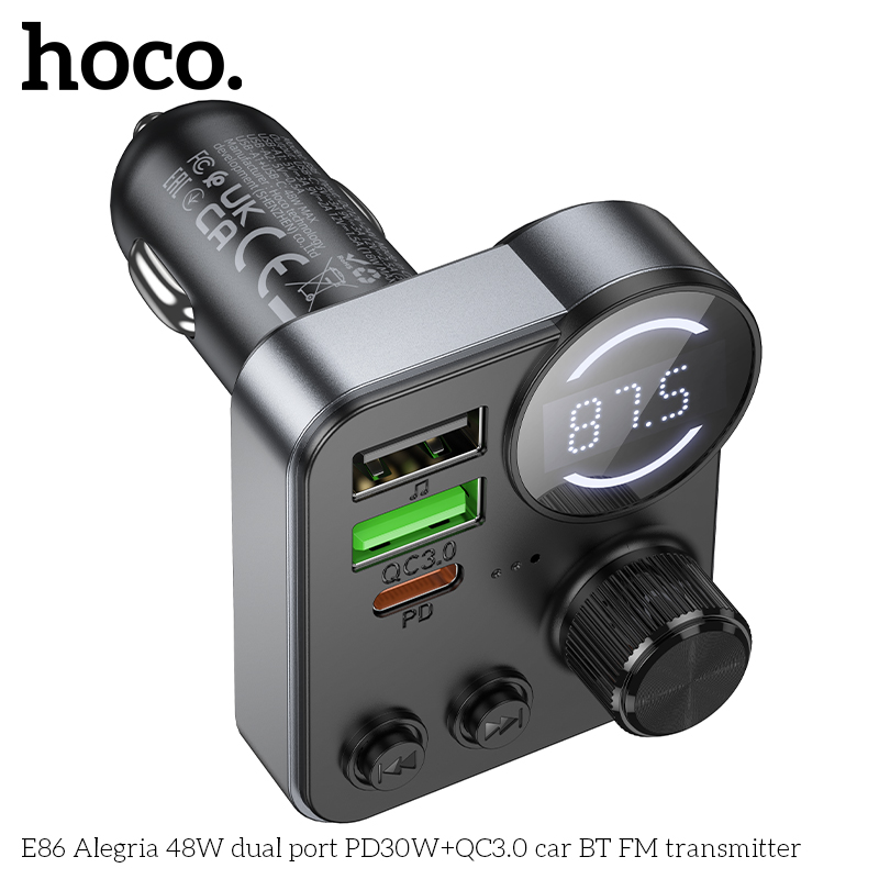 E86 Alergria 48W dual port PD30W + QC3.0 car BT FM Transmitter - Image 3